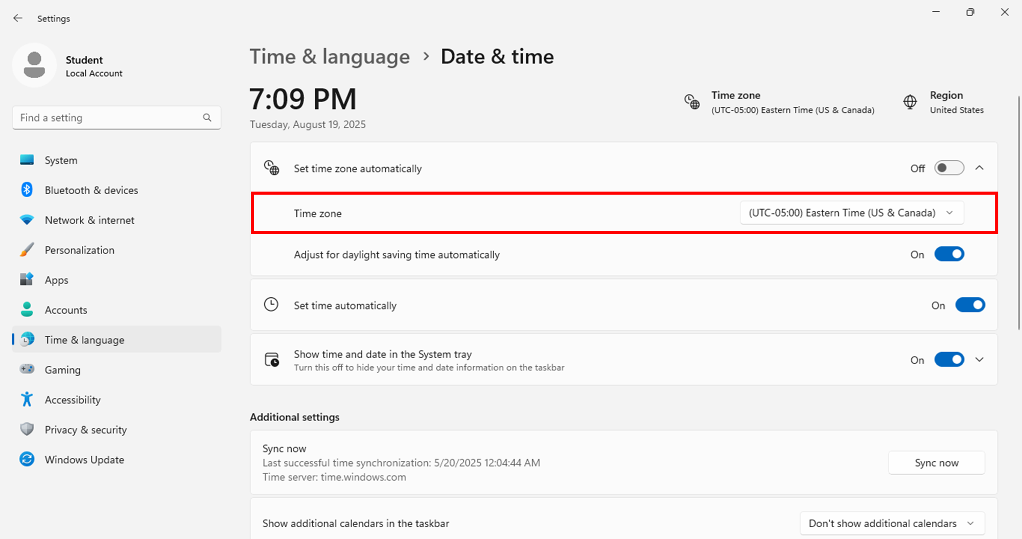 K12 School (OLS) Update Your Time Zone Settings