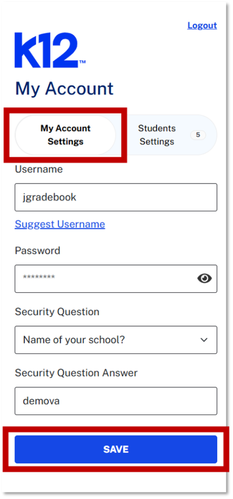 Change Your K12 School Username or Password
